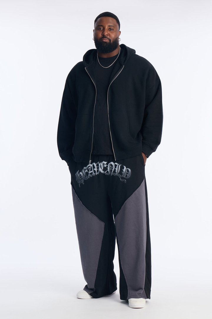 Heavenly Paneled Wide Leg Sweatpants - Black