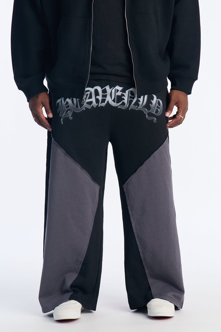 Heavenly Paneled Wide Leg Sweatpants - Black