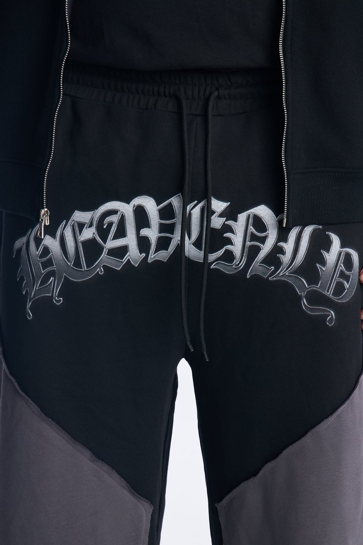 Heavenly Paneled Wide Leg Sweatpants - Black