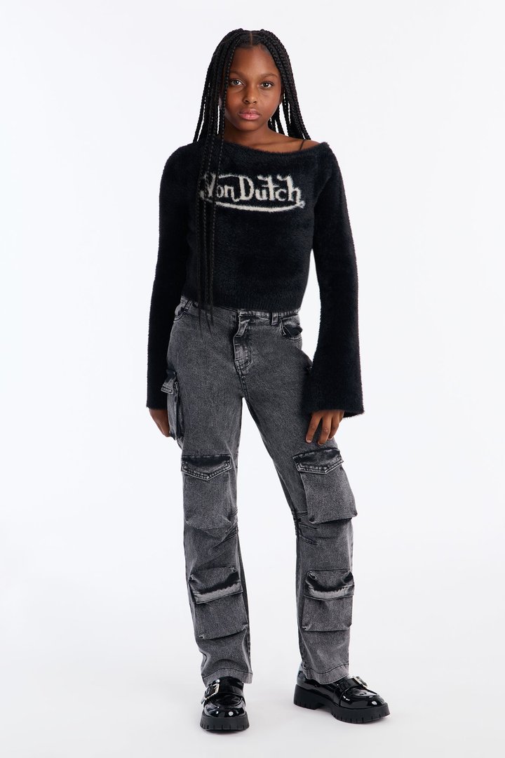 Mini Thinking About It Cargo Jeans - Grey Mineral Wash