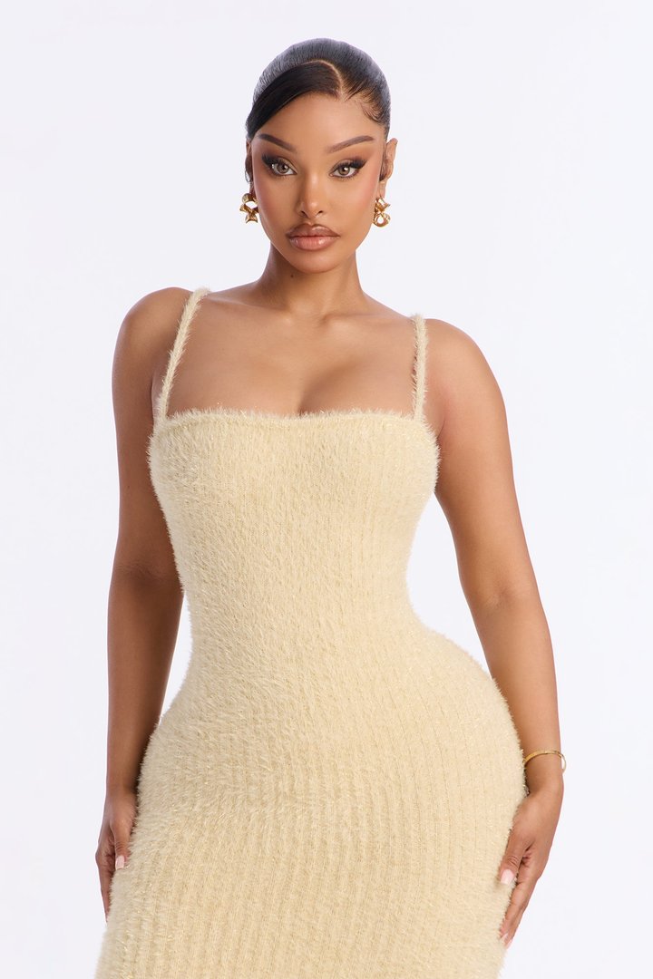Cozied Up 2 Piece Maxi Dress Set - Champagne