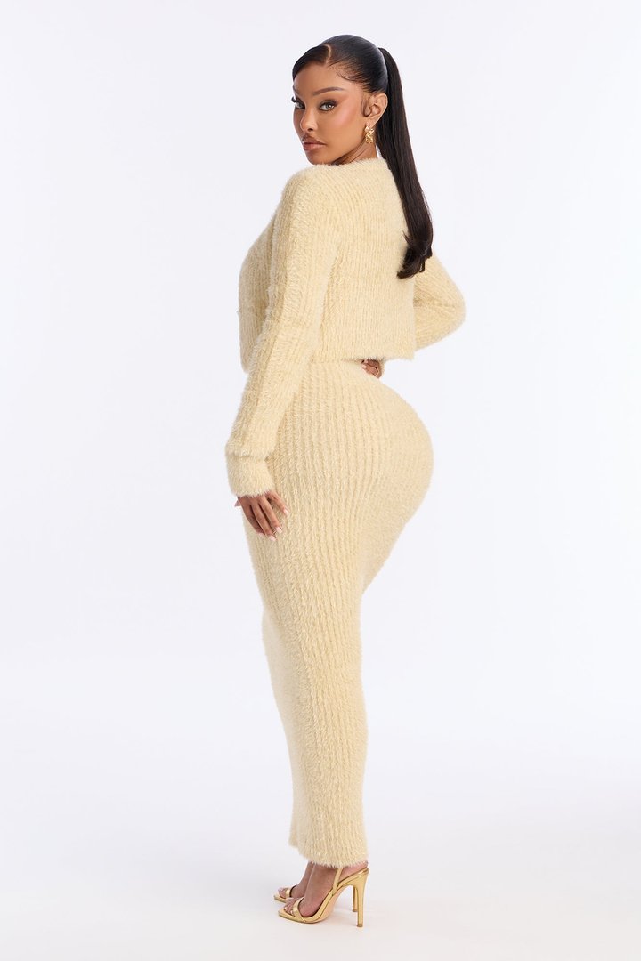 Cozied Up 2 Piece Maxi Dress Set - Champagne