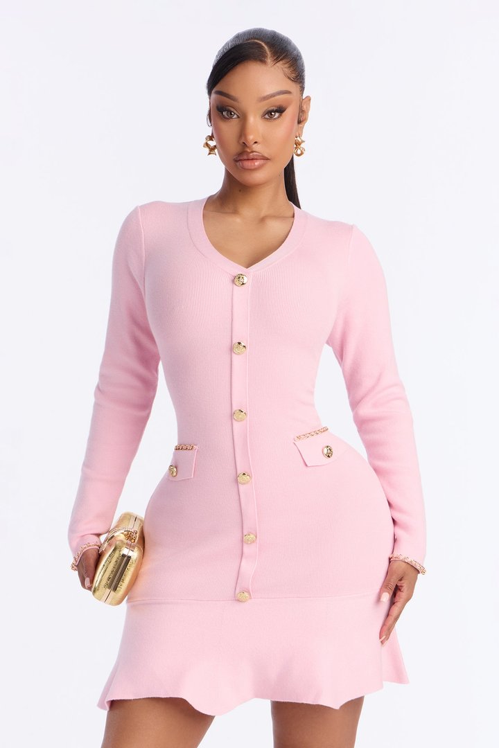 All The Riches Sweater Mini Dress - Pink