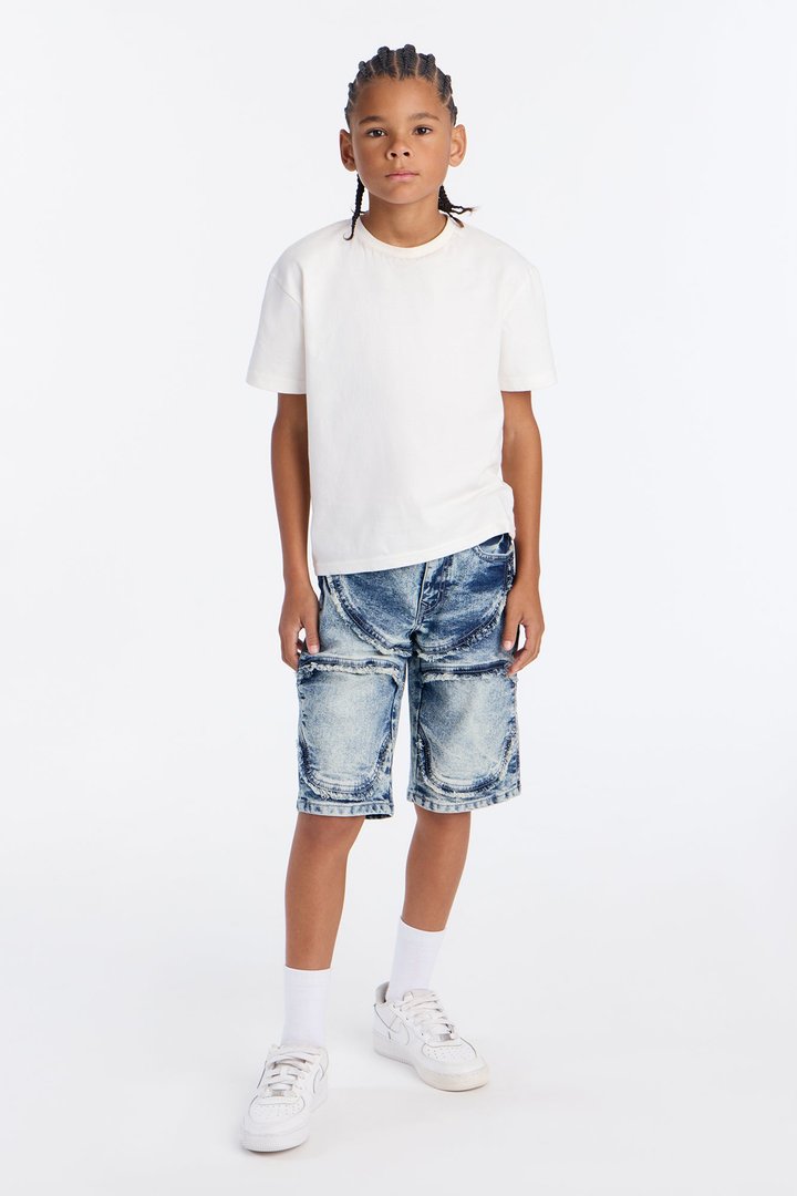 Mini Making Progress Moto Denim Shorts - Bleach Blue Wash