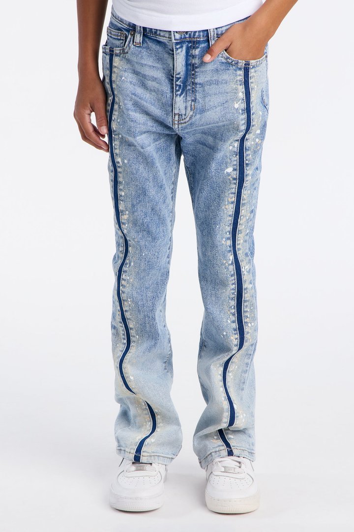 Mini Stacked Skinny Flare Paneled Paint Jean - Light Blue Wash