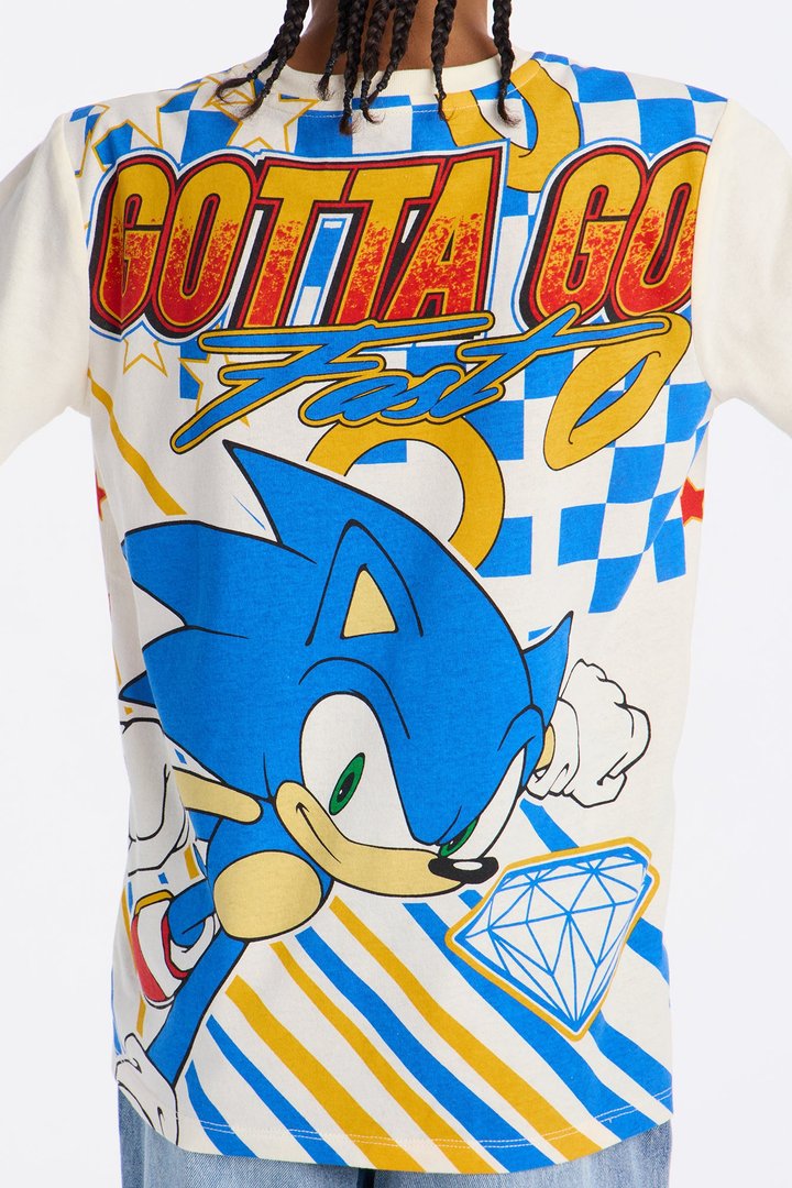 Mini Sonic Gotta Go Fast Oversized Front/Back Short Sleeve Tee - Ivory