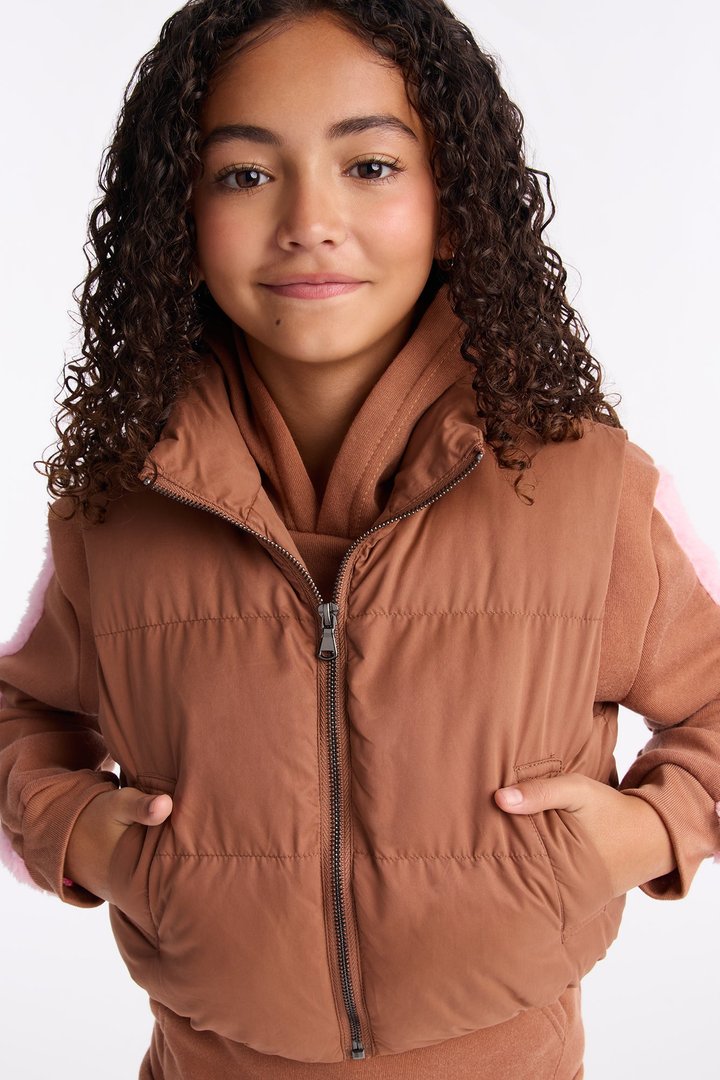 Mini Live More Puffer Vest - Brown