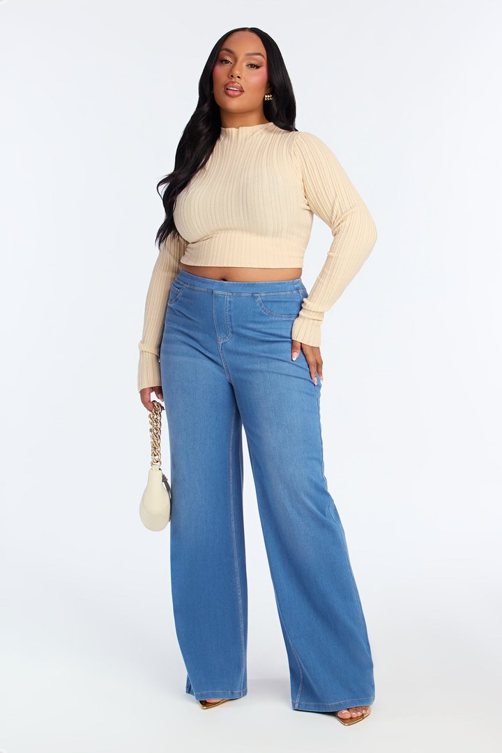 Amber Knit Wide Leg Pant 33″ - Medium Wash