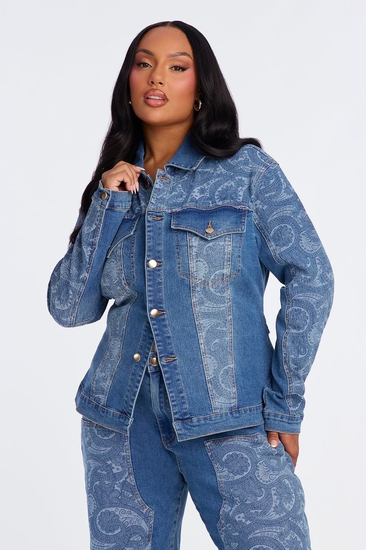 Presley Fitted Denim Pant Set - Medium Wash