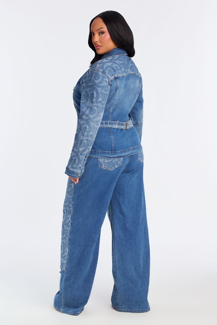 Presley Fitted Denim Pant Set - Medium Wash