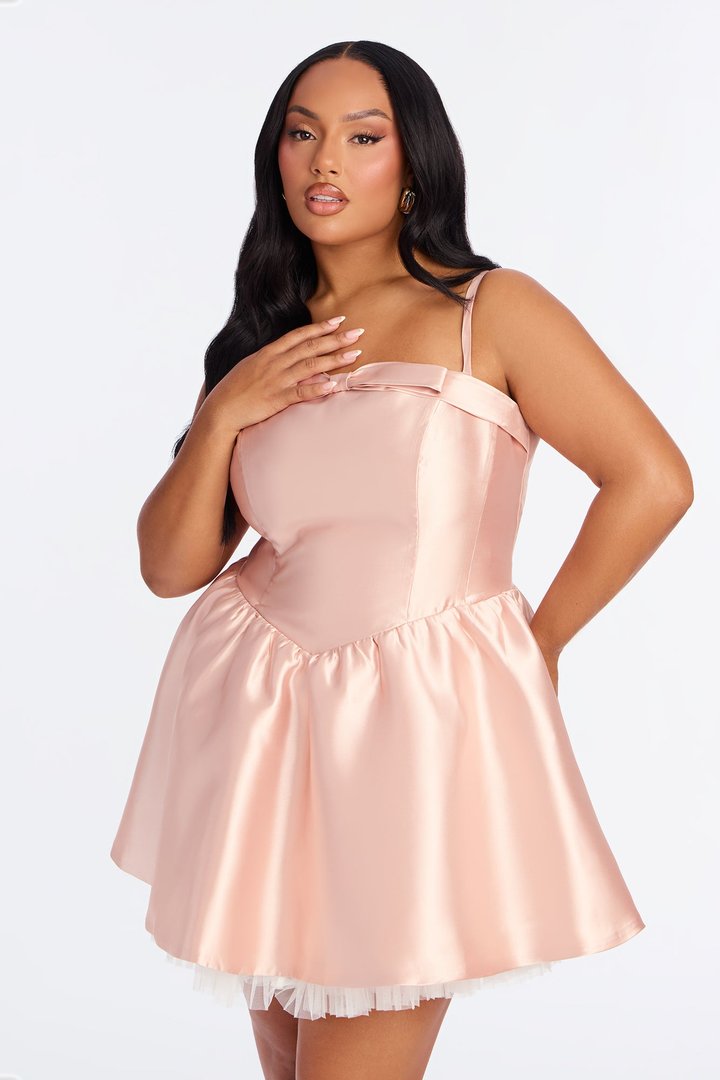 Ballerina Vibes Bow Satin Mini Dress - Pink