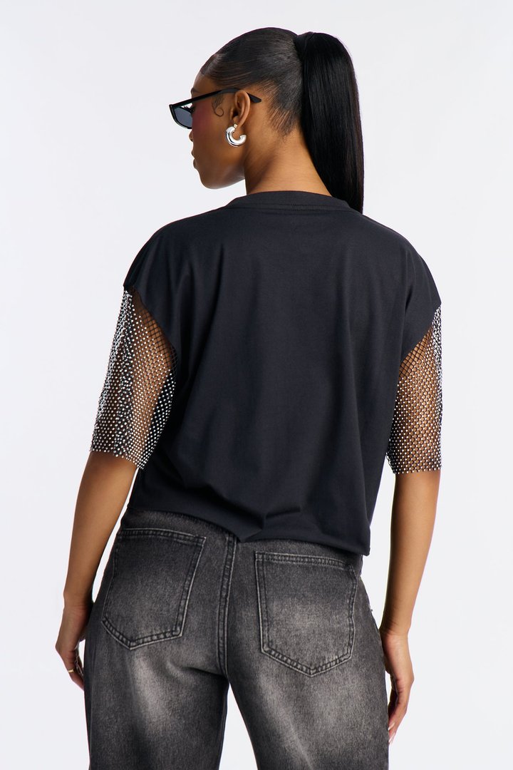 Diana Ross Rhinestone Short Sleeve Tshirt - Black