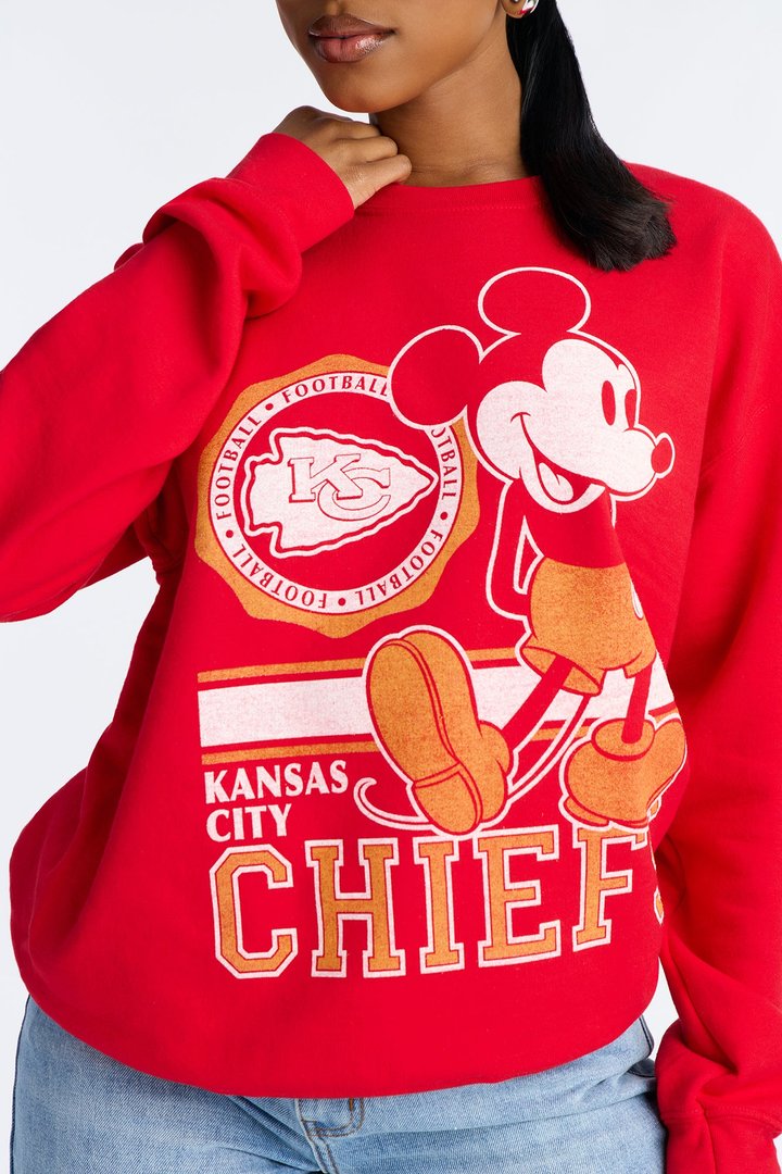 Mickey Mouse X NFL Kansas City Chiefs Fleece Crew Sweatshirt - Red
