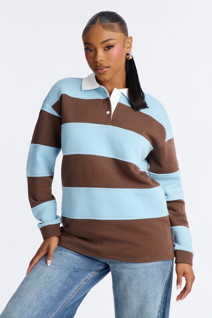 Katie Rugby Striped Polo - Brown/combo