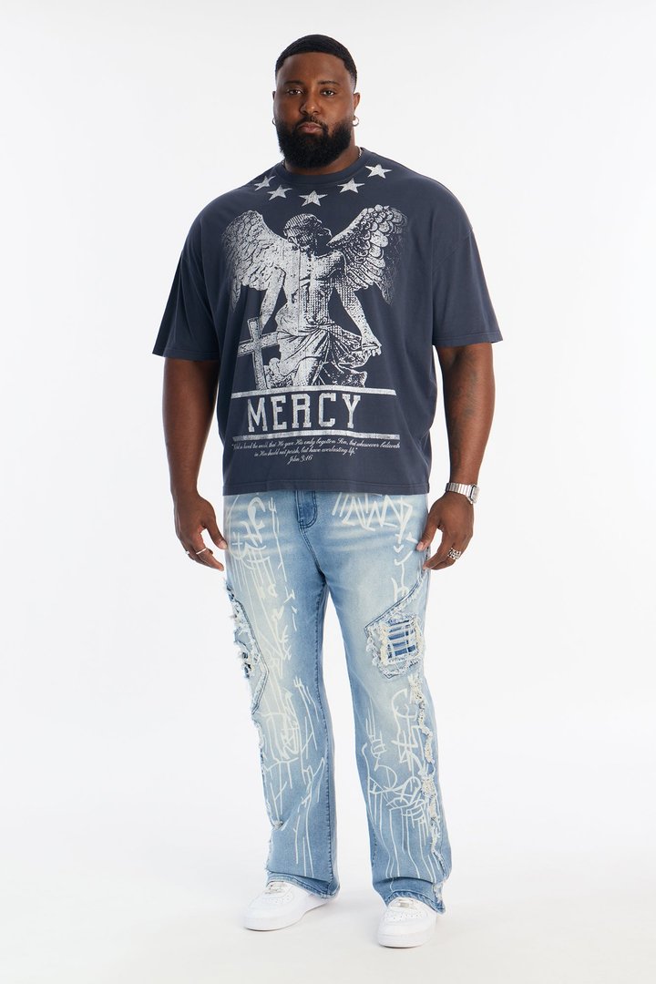 Mercy For All Oversized Short Sleeve Tee - Navy