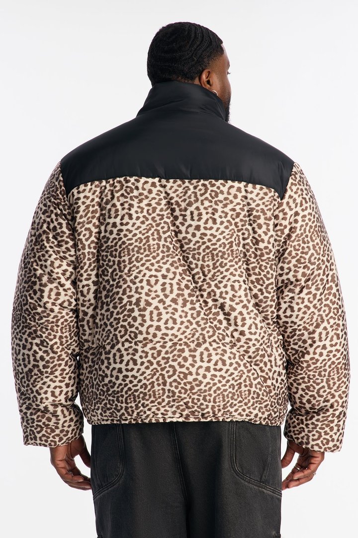 On The Prowl Leopard Print Puffer Jacket - Brown
