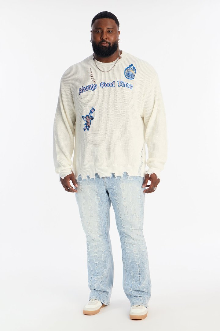 Always Good Times Distressed Sweater - Off White