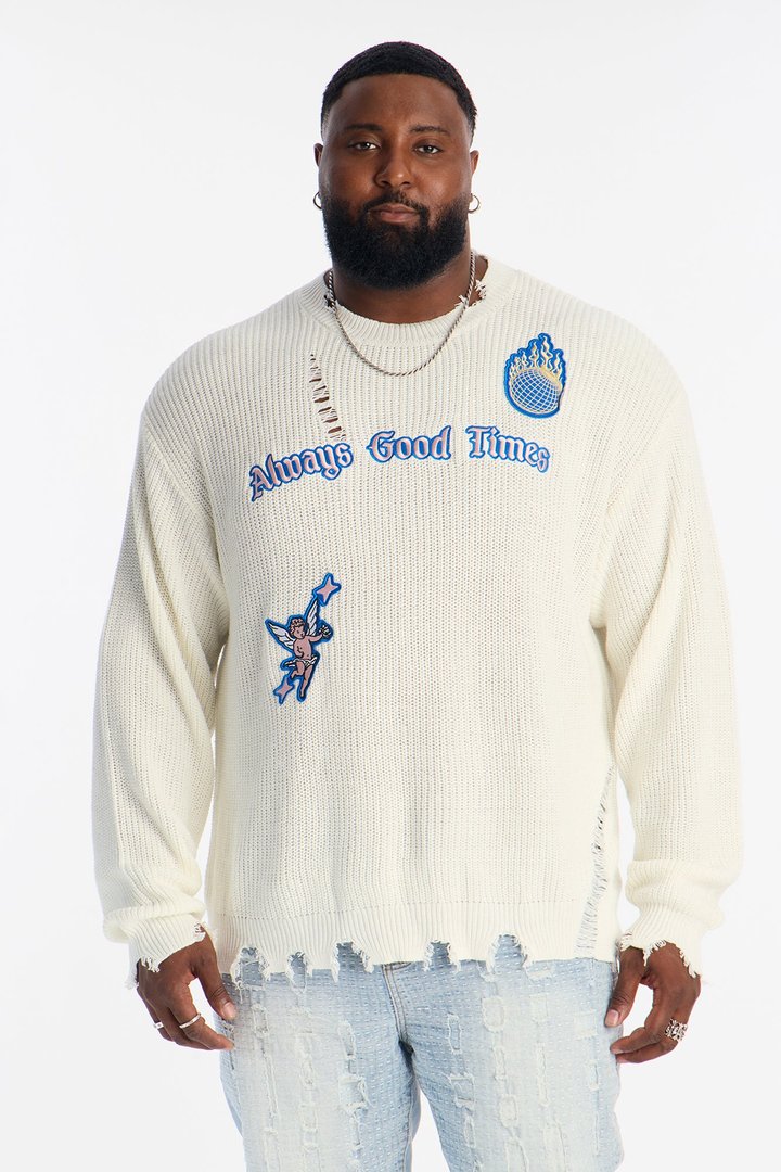 Always Good Times Distressed Sweater - Off White