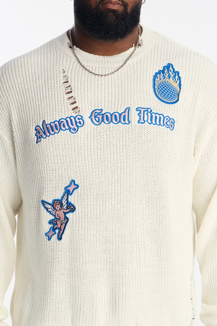 Always Good Times Distressed Sweater - Off White