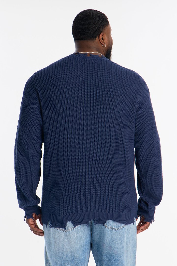 The Big Apple Distressed Sweater - Navy