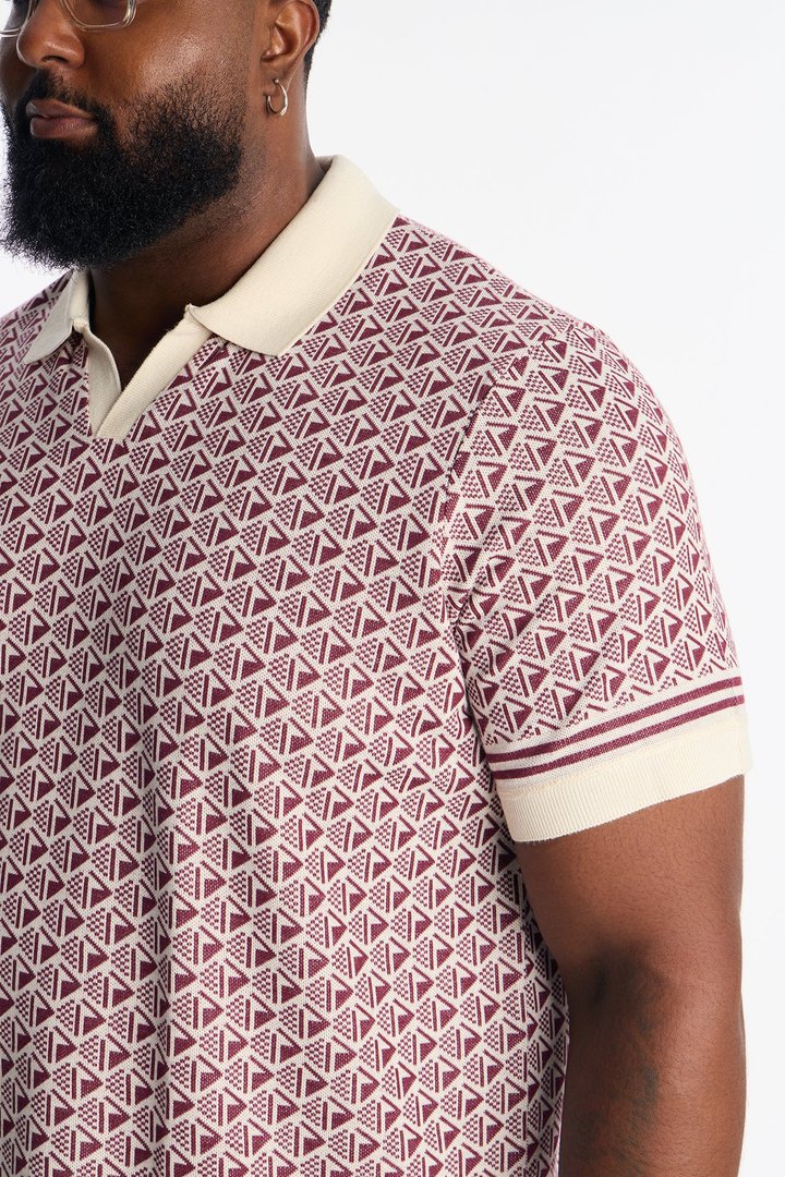 Solstice Knit Johnny Collar Polo - Burgundy/combo