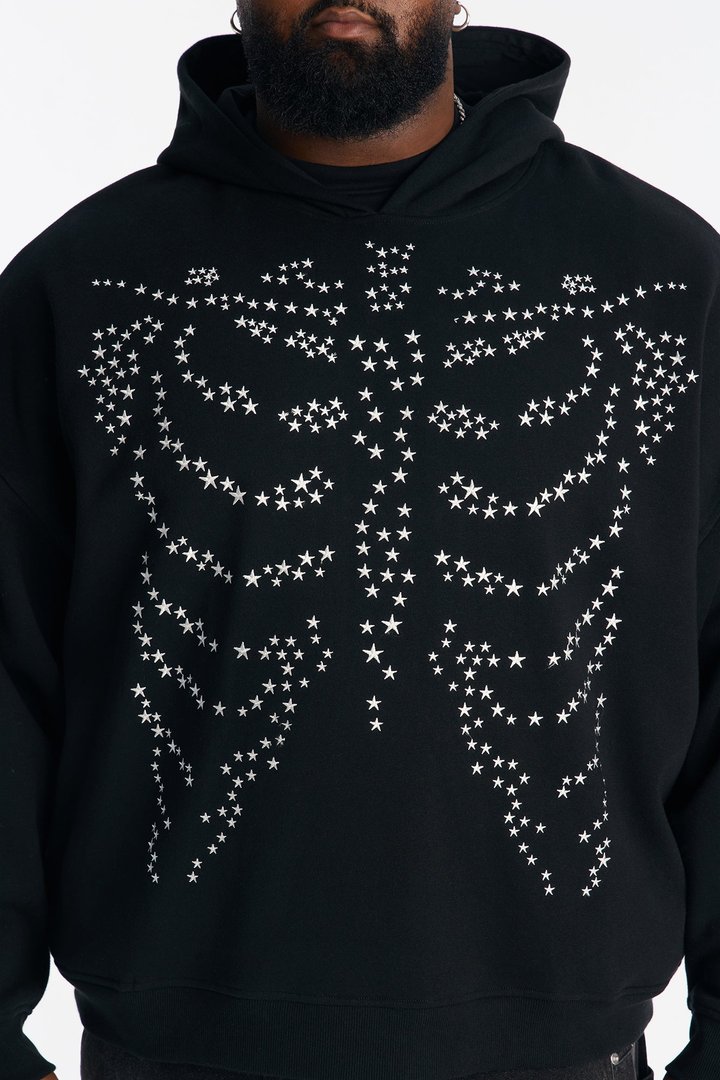 Skeleton Stars Embroidered Oversized Hoodie - Black