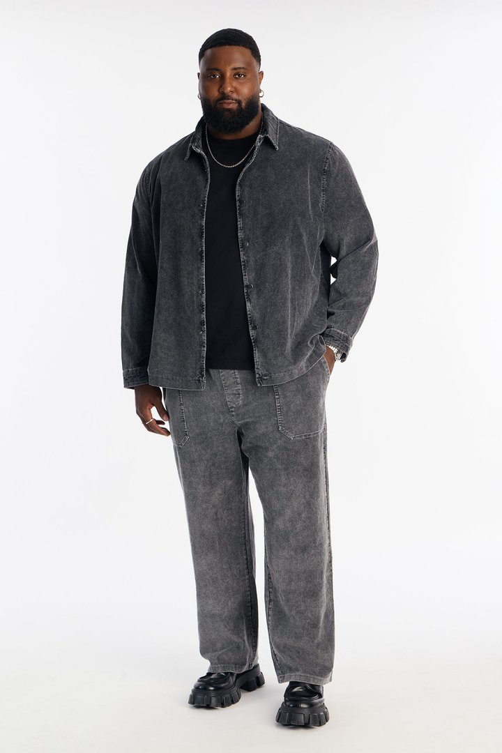 Chi Town Corduroy Button Up Shirt - Acid Wash Black