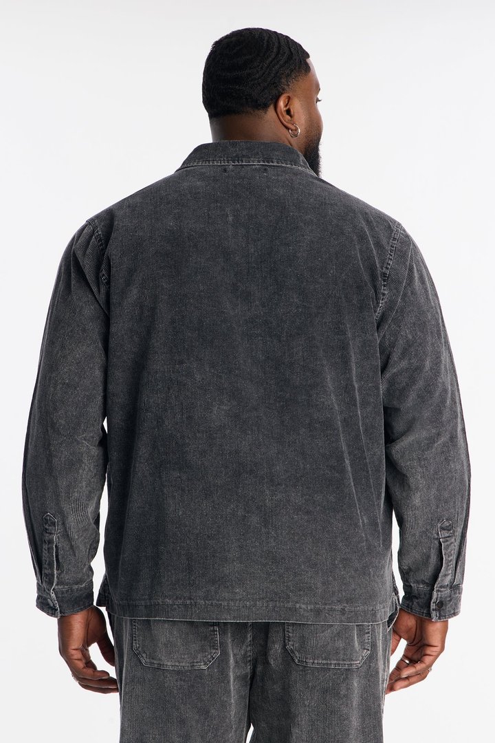 Chi Town Corduroy Button Up Shirt - Acid Wash Black