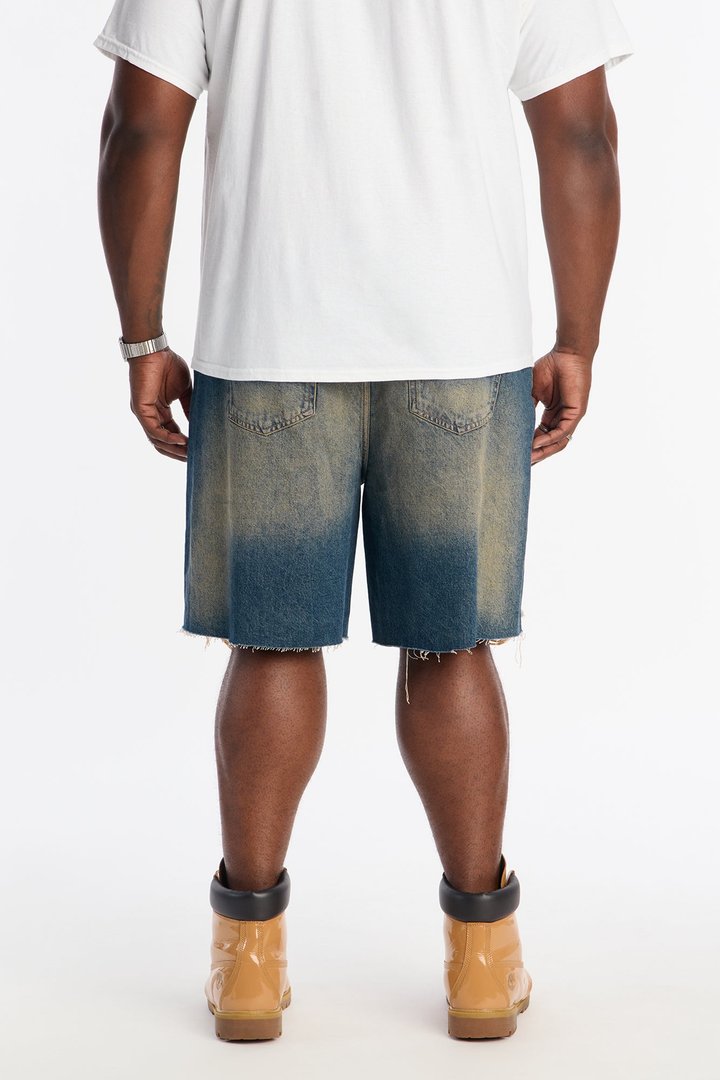Relaxed Looking Out Distressed Grommet Denim Short - Dark Wash