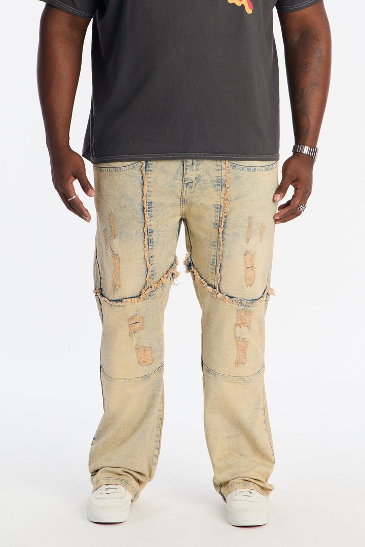 Stacked Skinny Flare Distressed With Frayed Jeans - Vintage Blue Wash