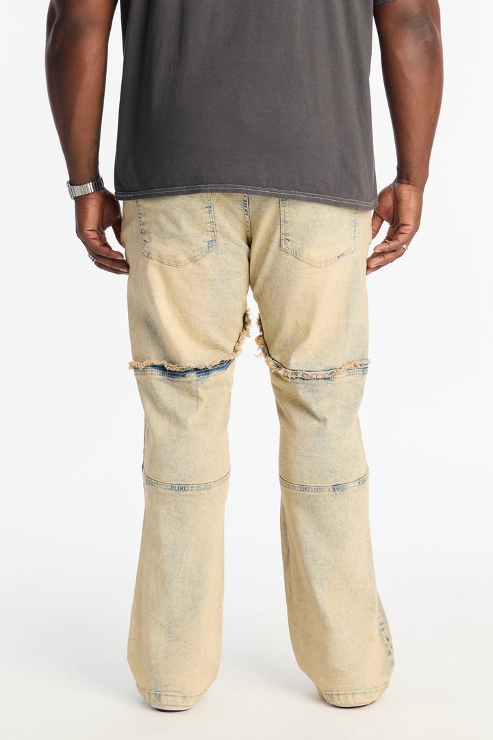 Stacked Skinny Flare Distressed With Frayed Jeans - Vintage Blue Wash
