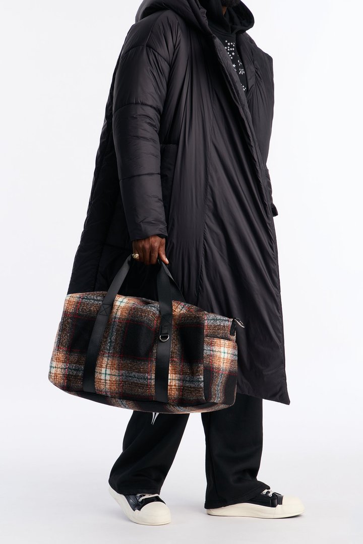 Flannel Mid Size Overnight Duffle Bag - Tan/Multi