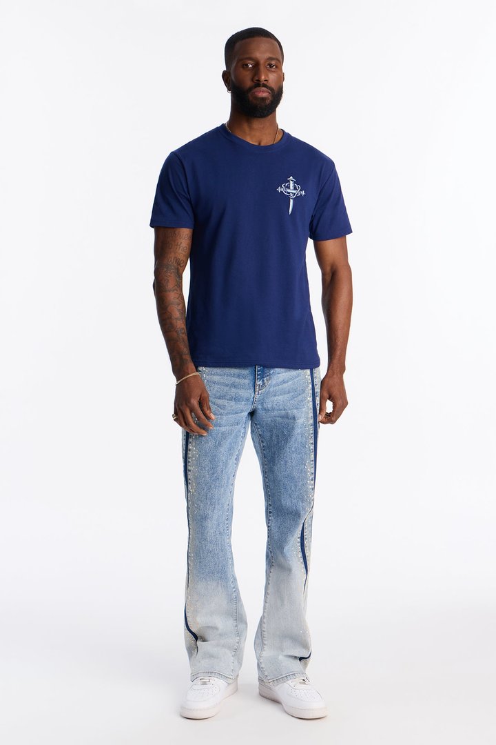 Stacked Skinny Flare Paneled Paint Jean - Light Blue Wash