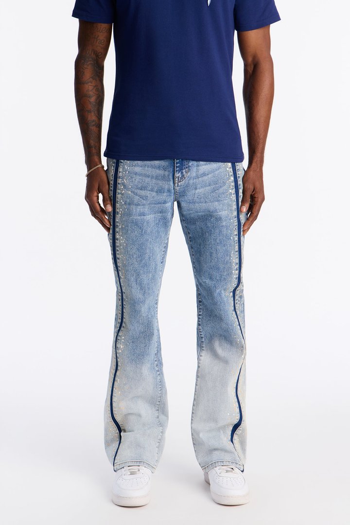 Stacked Skinny Flare Paneled Paint Jean - Light Blue Wash