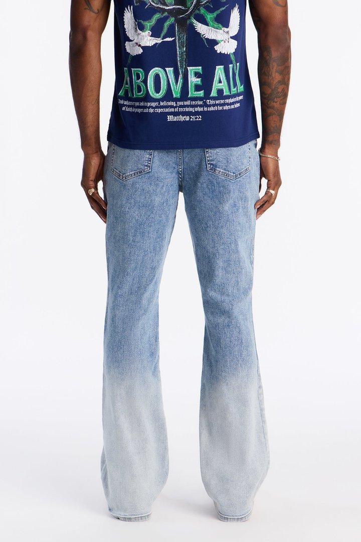 Stacked Skinny Flare Paneled Paint Jean - Light Blue Wash