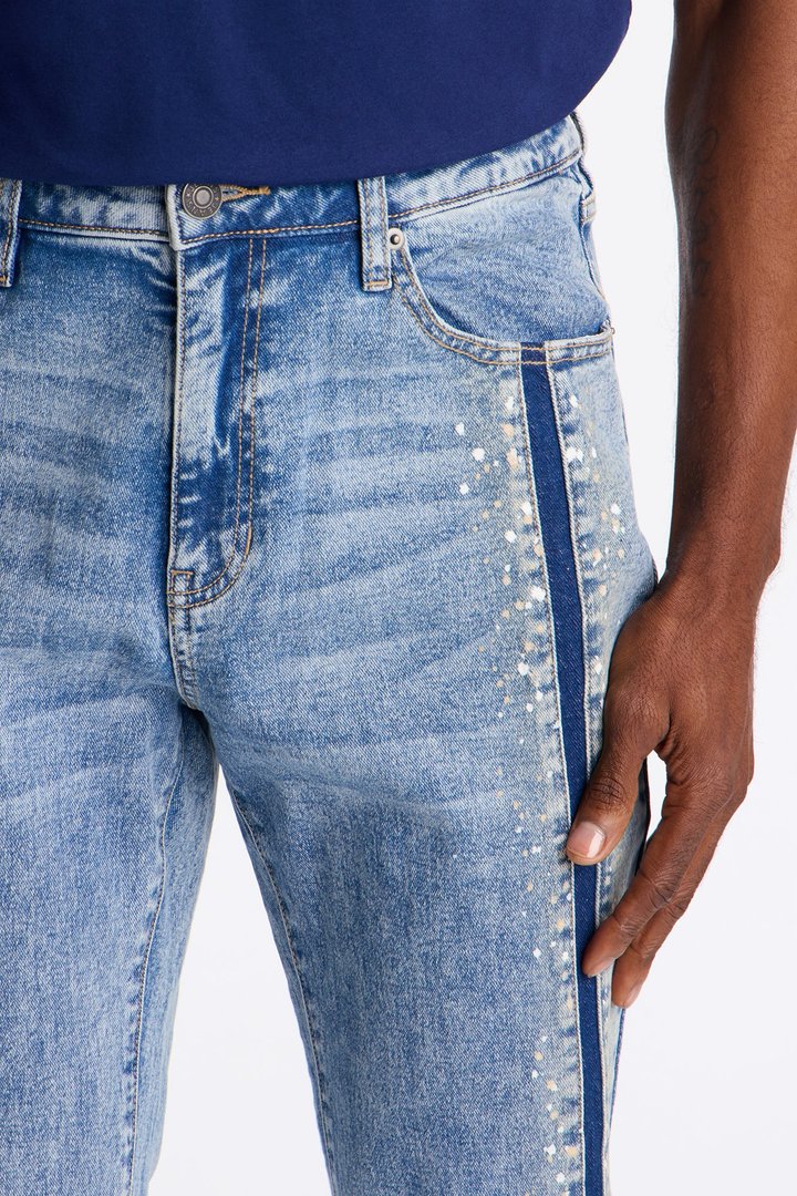 Stacked Skinny Flare Paneled Paint Jean - Light Blue Wash