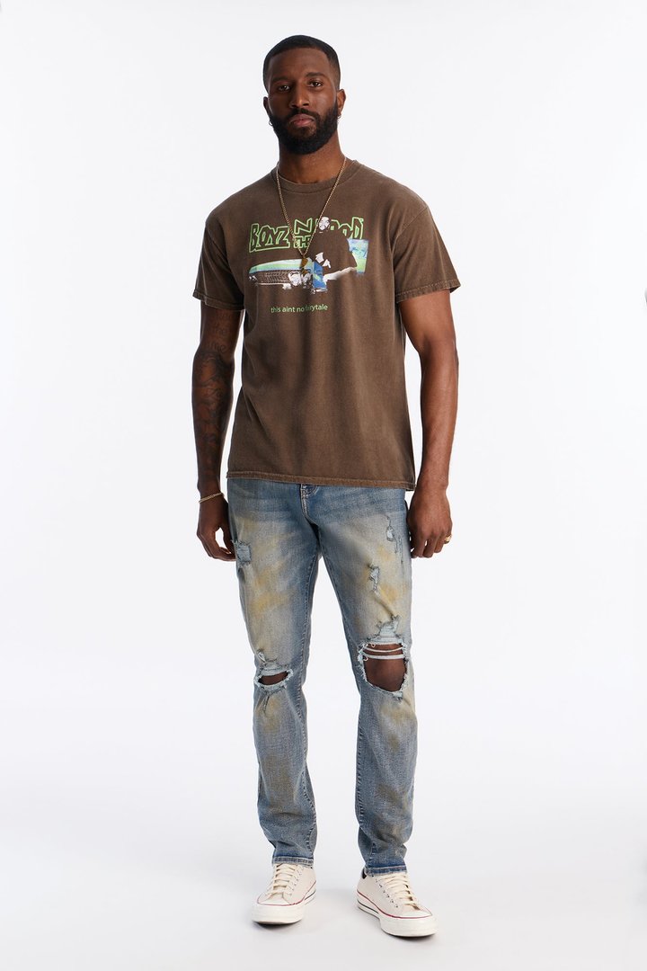 Boyz N The Hood Stop The Violence Vintage Washed Short Sleeve Tee - Chocolate