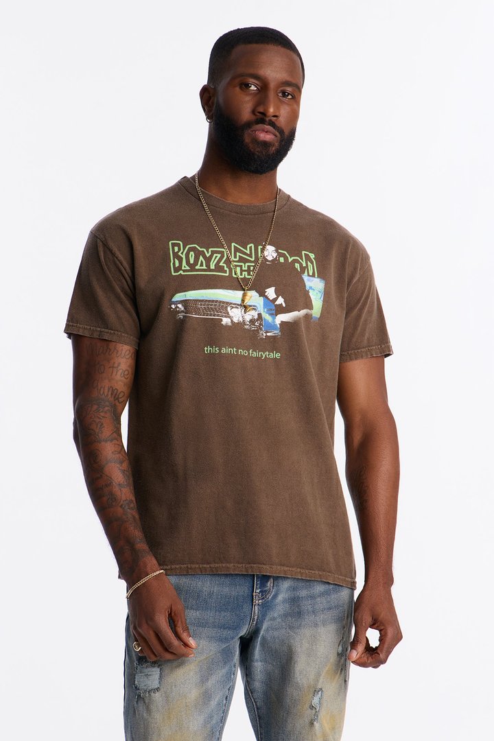 Boyz N The Hood Stop The Violence Vintage Washed Short Sleeve Tee - Chocolate