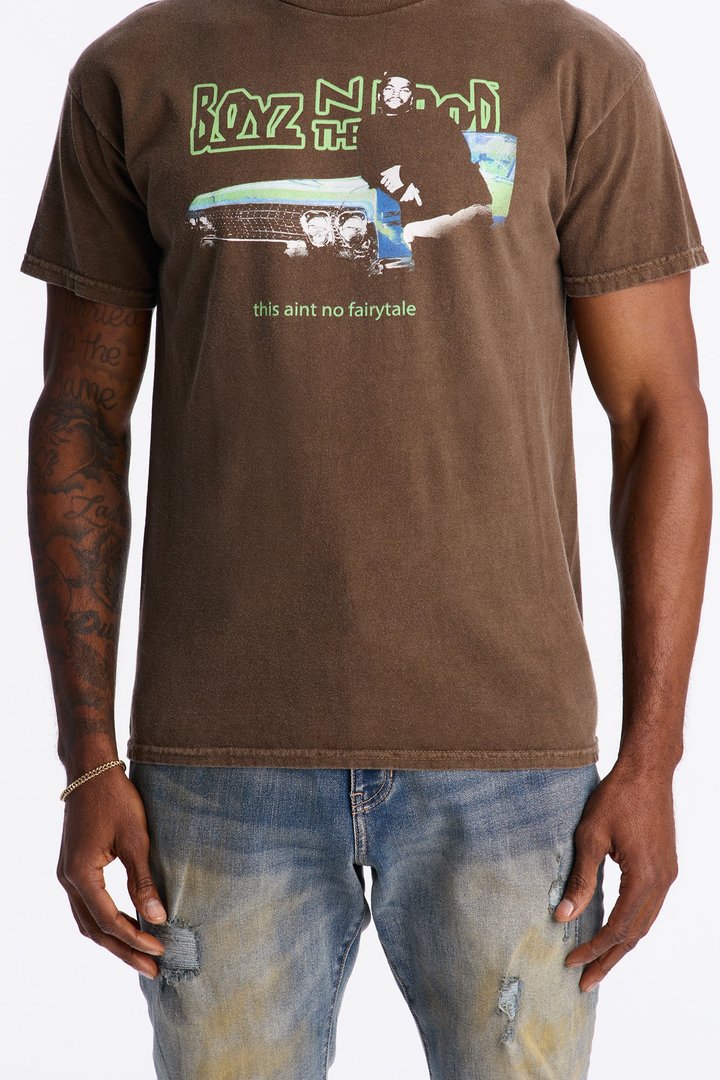 Boyz N The Hood Stop The Violence Vintage Washed Short Sleeve Tee - Chocolate