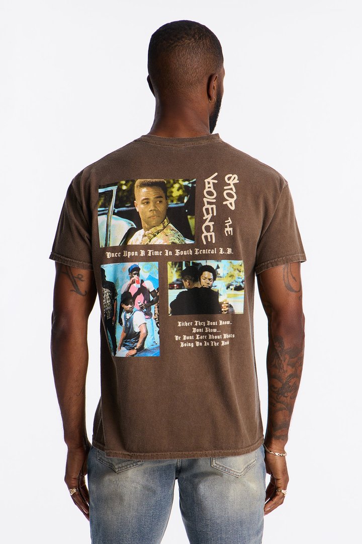 Boyz N The Hood Stop The Violence Vintage Washed Short Sleeve Tee - Chocolate