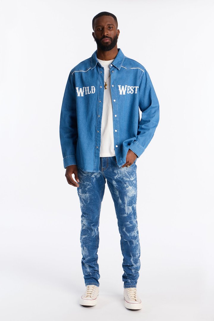 Stacked Skinny Pool Water Jean - Medium Blue Wash