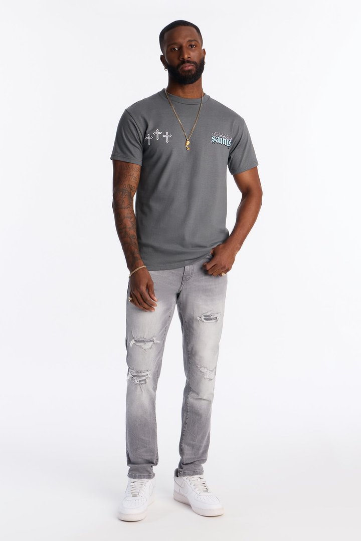 Skinny Distressed Worth It Jeans - Grey