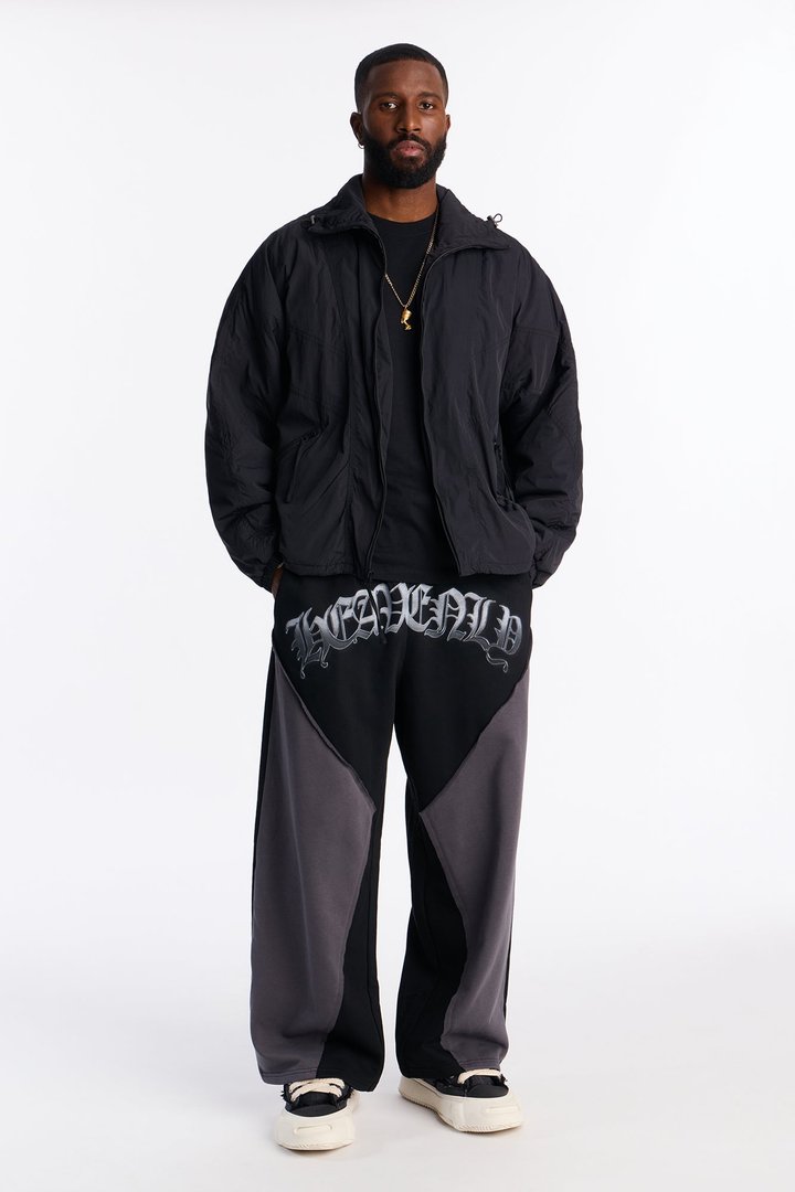 Heavenly Paneled Wide Leg Sweatpants - Black