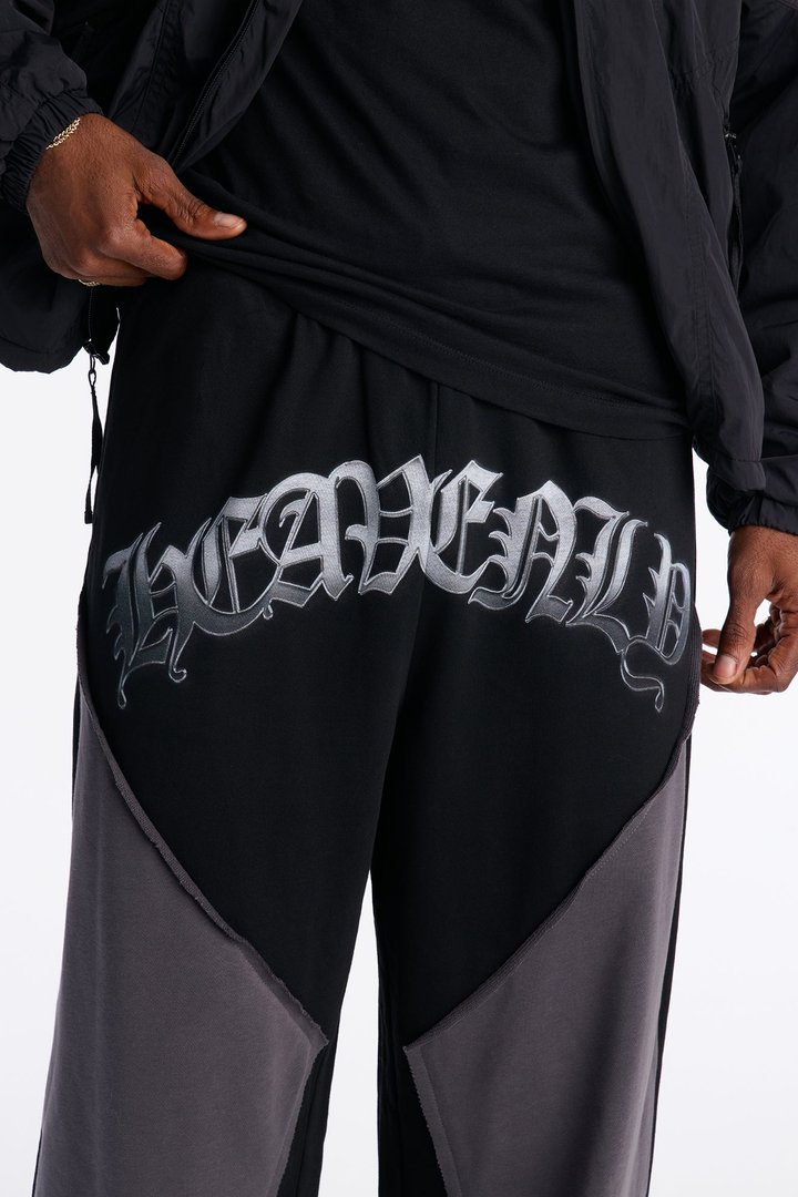 Heavenly Paneled Wide Leg Sweatpants - Black