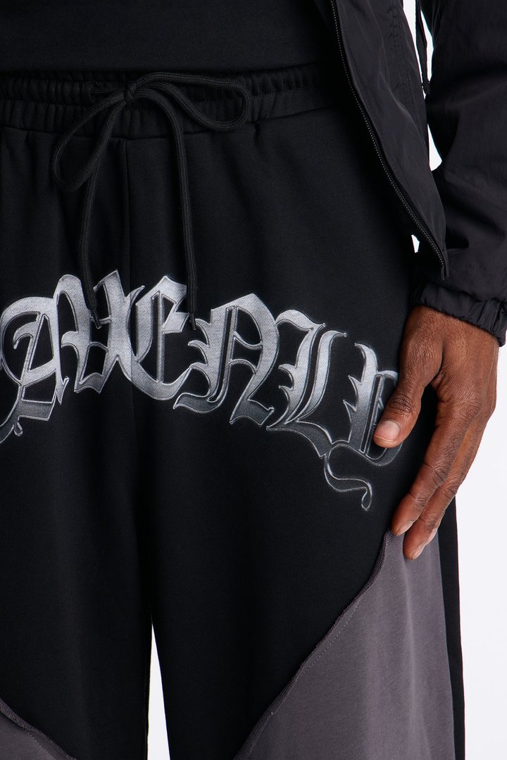 Heavenly Paneled Wide Leg Sweatpants - Black