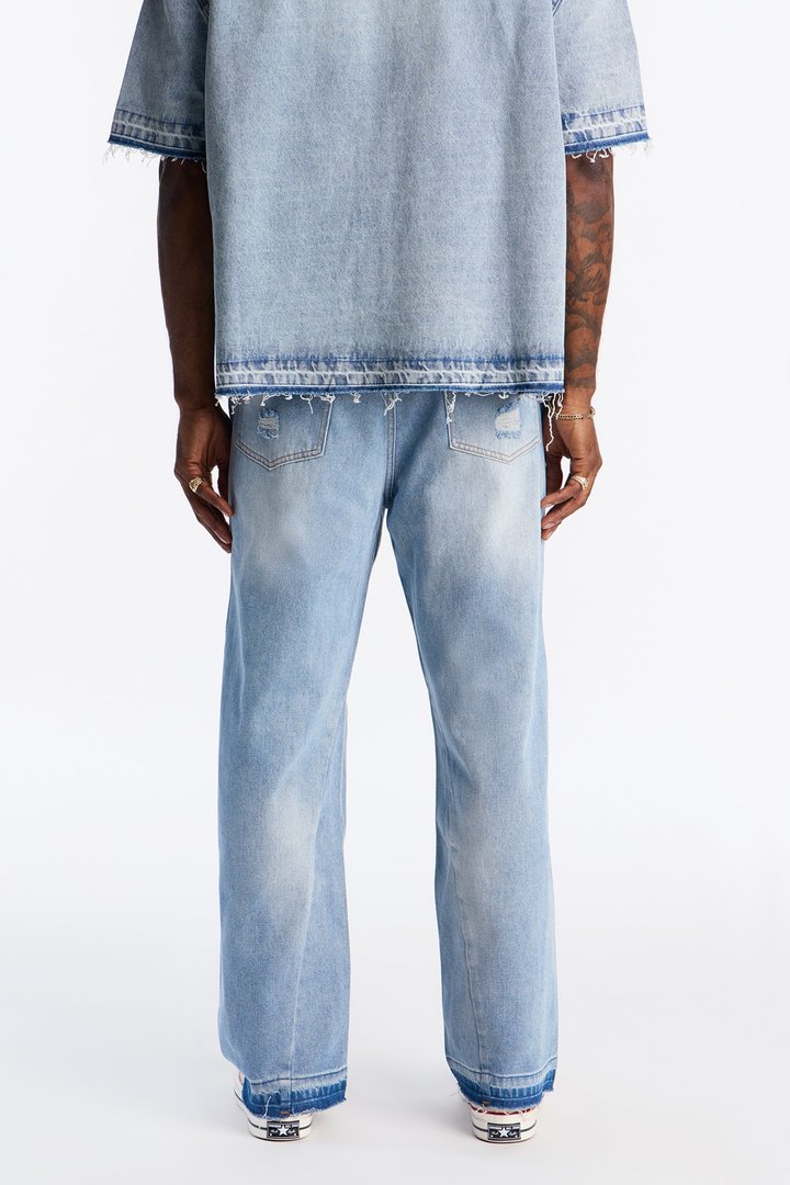 Baggy Coastal Applique Jean - Light Blue Wash