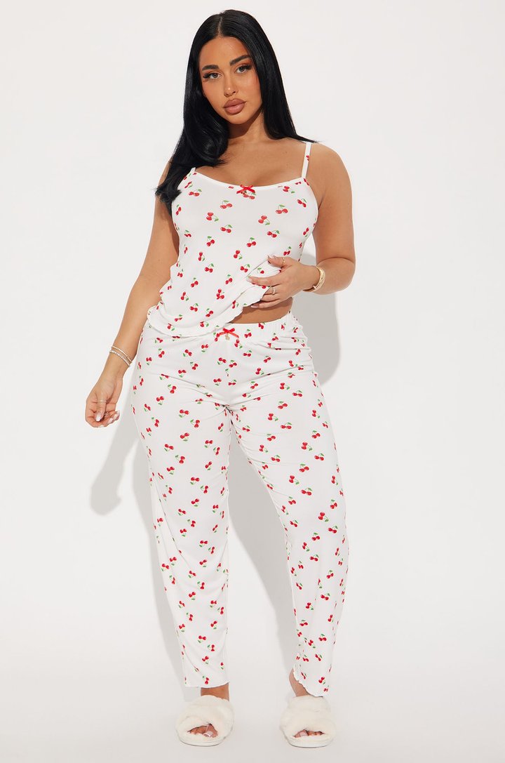 Sweetest Thing Cherry PJ Pant Set - White/combo
