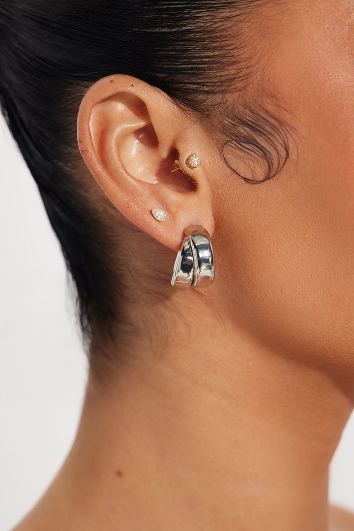 Gleam On Hoop Earrings - Silver
