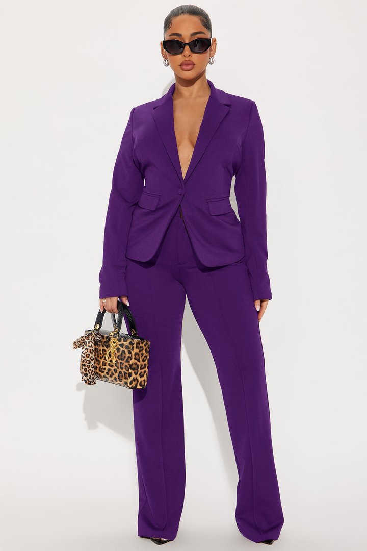 Business Per Usual Blazer Pant Set - Plum