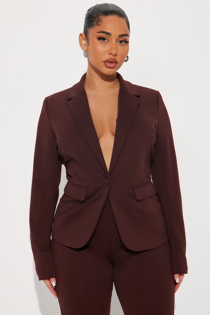 Business Per Usual Blazer Pant Set - Chocolate